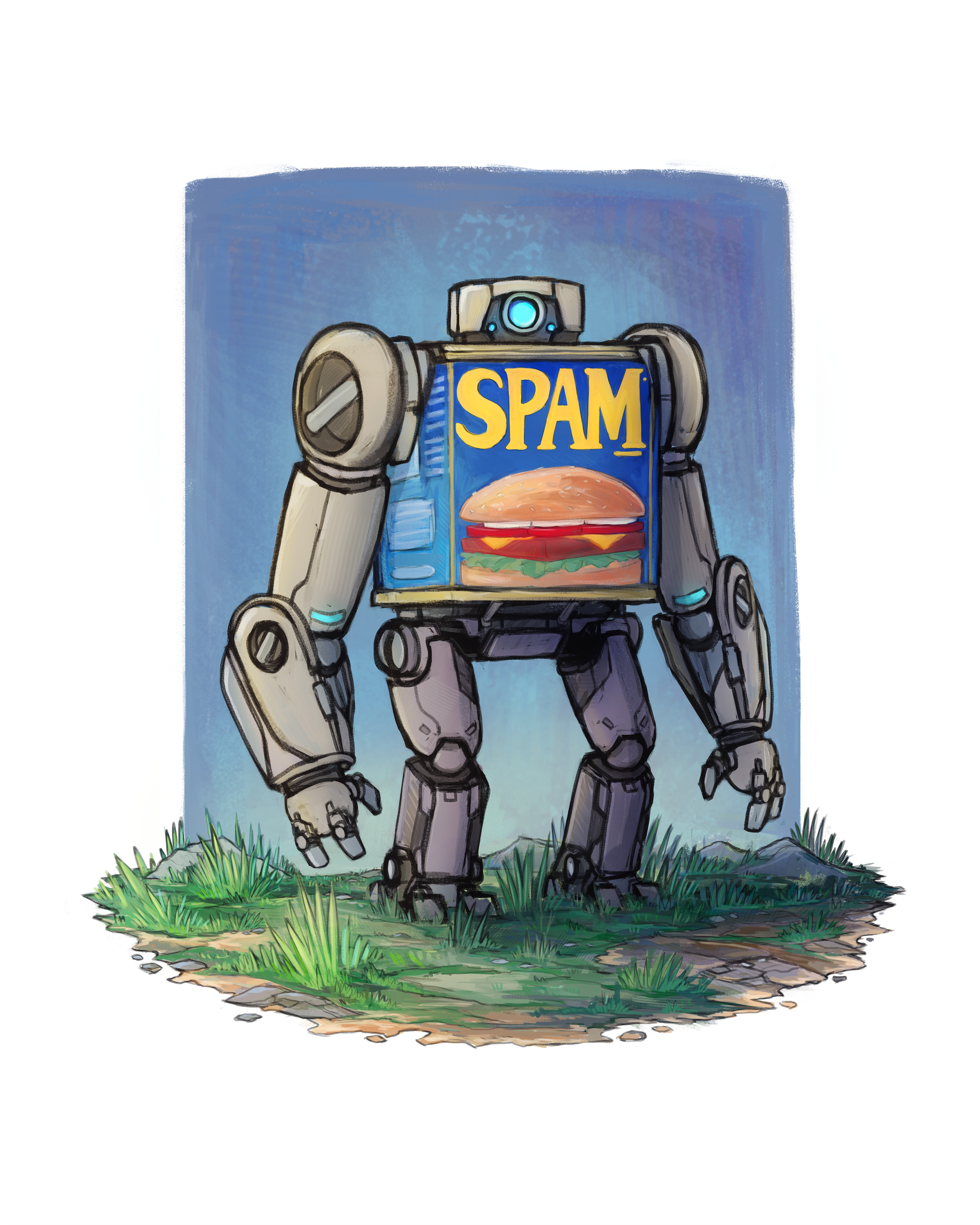 A friendly robot built around a recycled Spam Can. He's a nice guy.