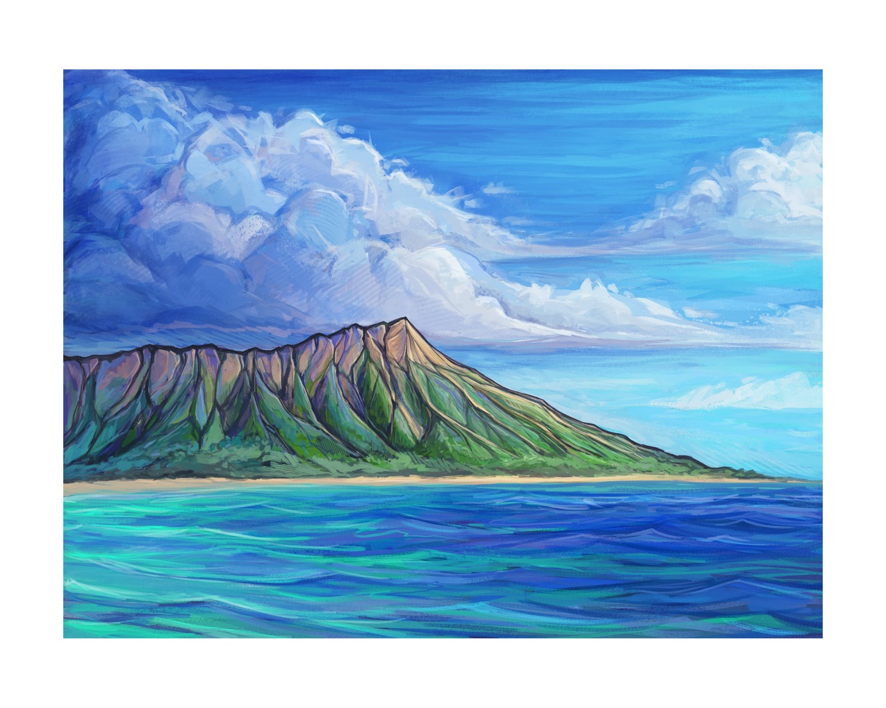 The view of Diamond Head crater from the beach at Waikiki.