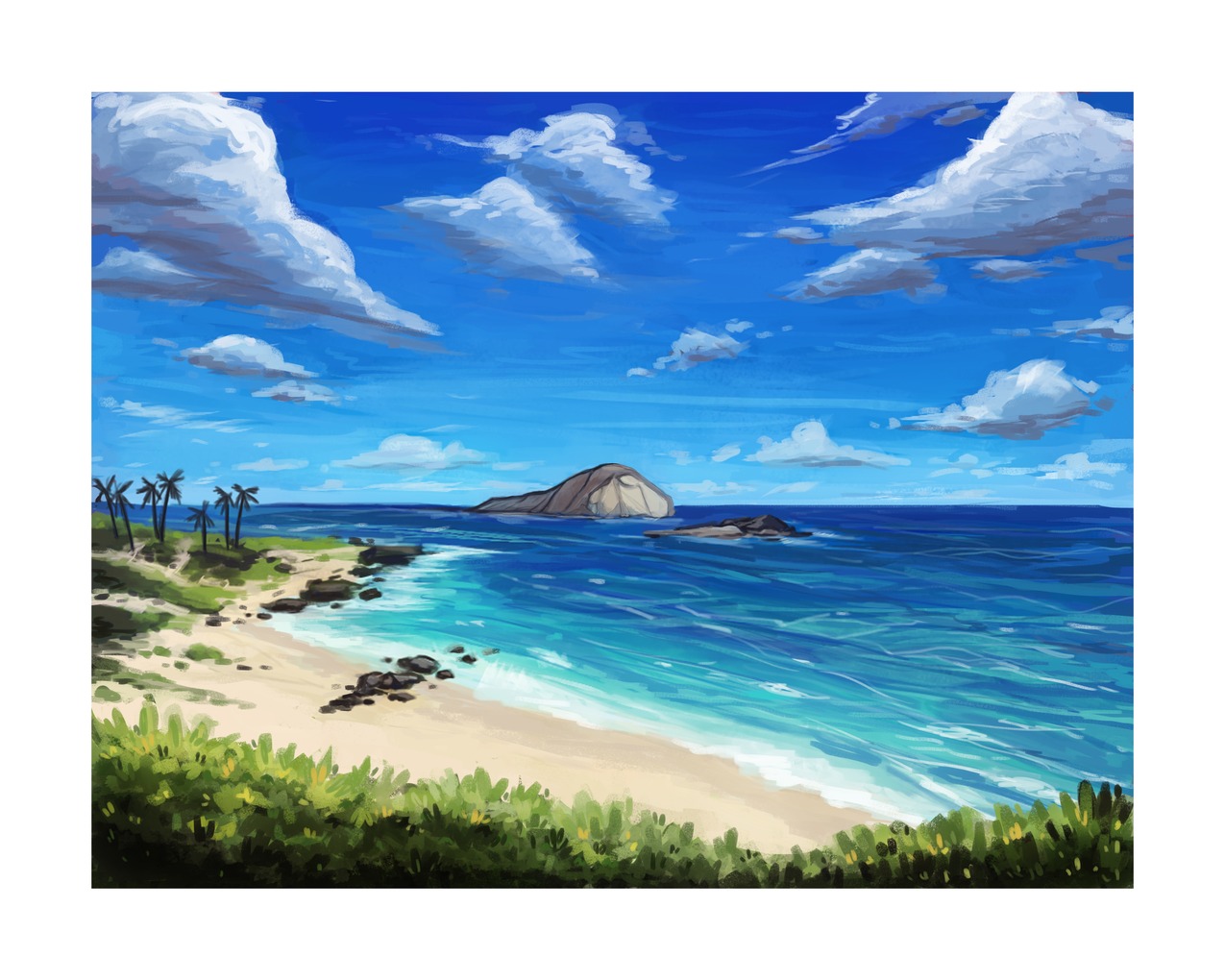The view of Manana and Kaohikaipu nearby Makapu'u. These two small islands are also known as "Rabbit Island" and "Black Rock"