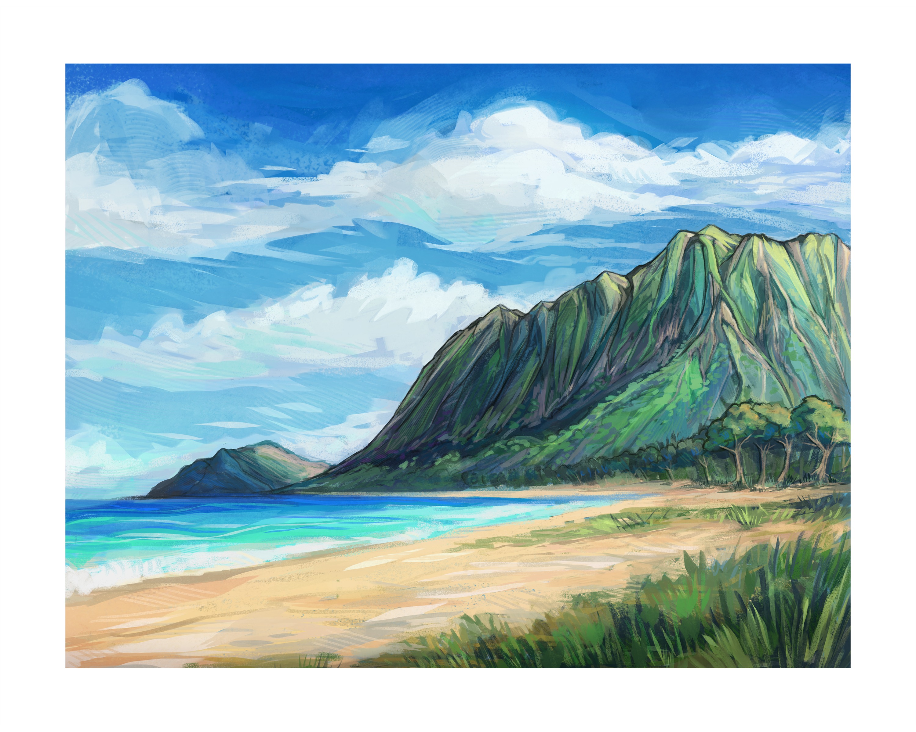 The Ko'olau Mountains seen from the beach of Waimanalo. A bit farther in the distance is Makapu'u.